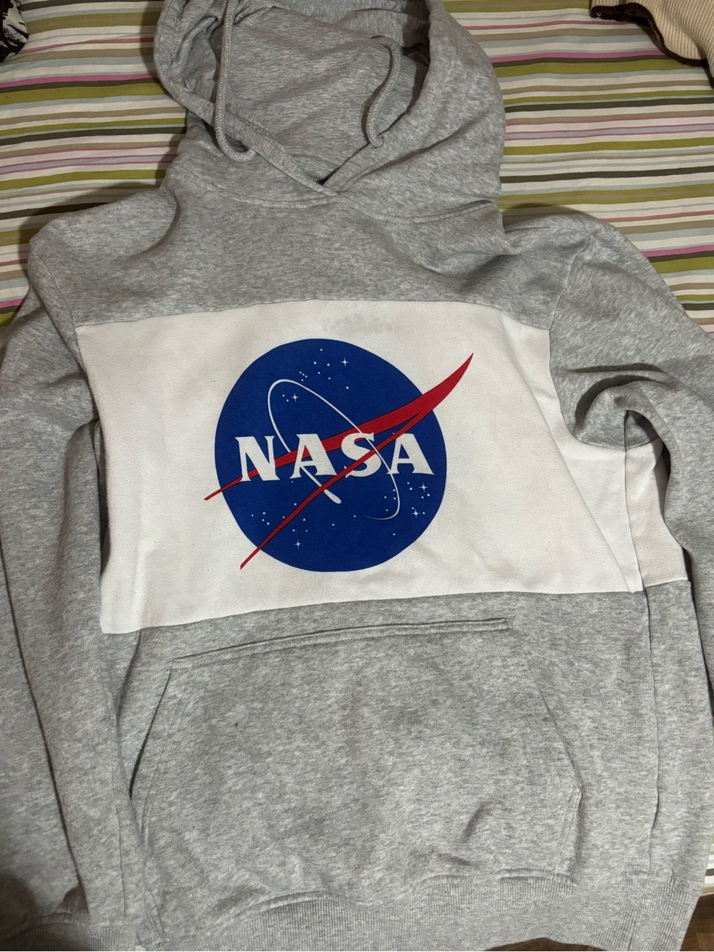 NASA Logo Grey Pullover Hoodie with White Chest Panel